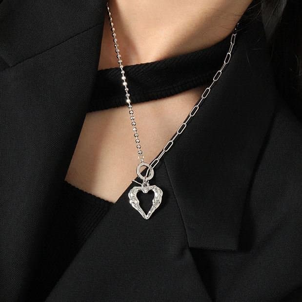 OT Irregular Heart 925 Sterling Silver Necklace