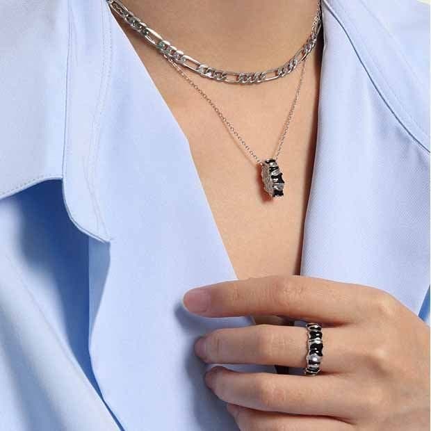 Black Serpentine Snake 925 Sterling Silver Necklace