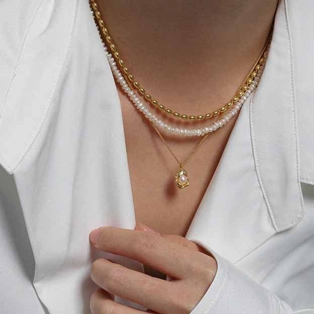 Elegant Oval Shell Genuine Cultured Pearl 925 Sterling Silver Necklace