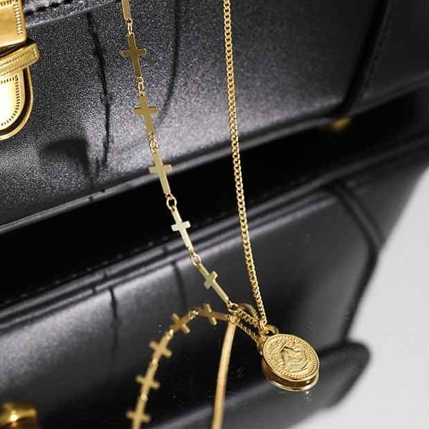 Oval Tag Cross Chain 925 Sterling Silver Necklace