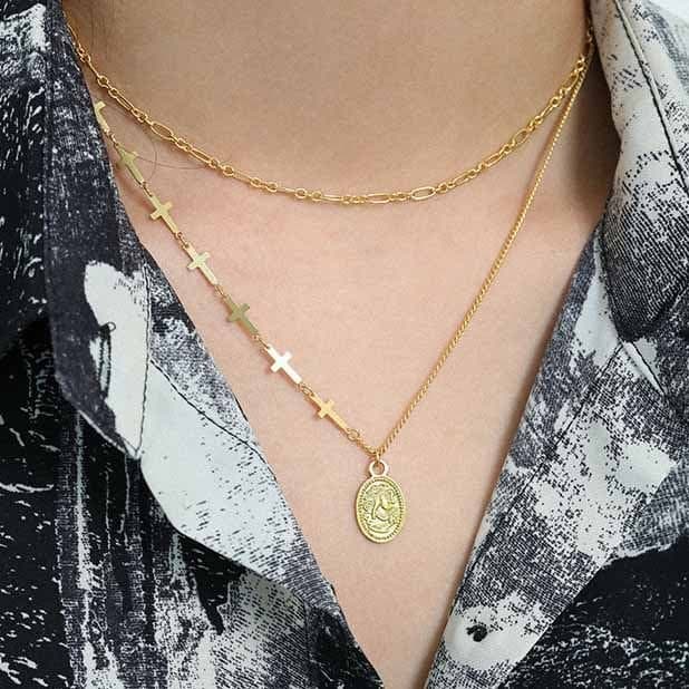 Oval Tag Cross Chain 925 Sterling Silver Necklace
