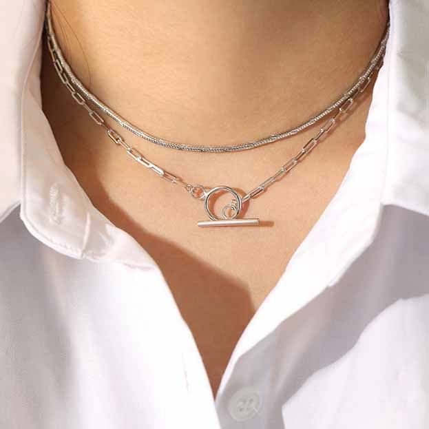 TO Shape Chian 925 Sterling Silver Choker Necklace