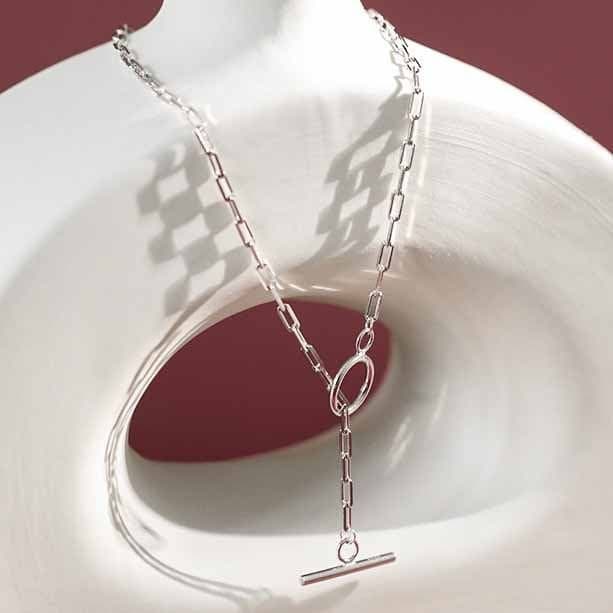 TO Shape Chian 925 Sterling Silver Choker Necklace