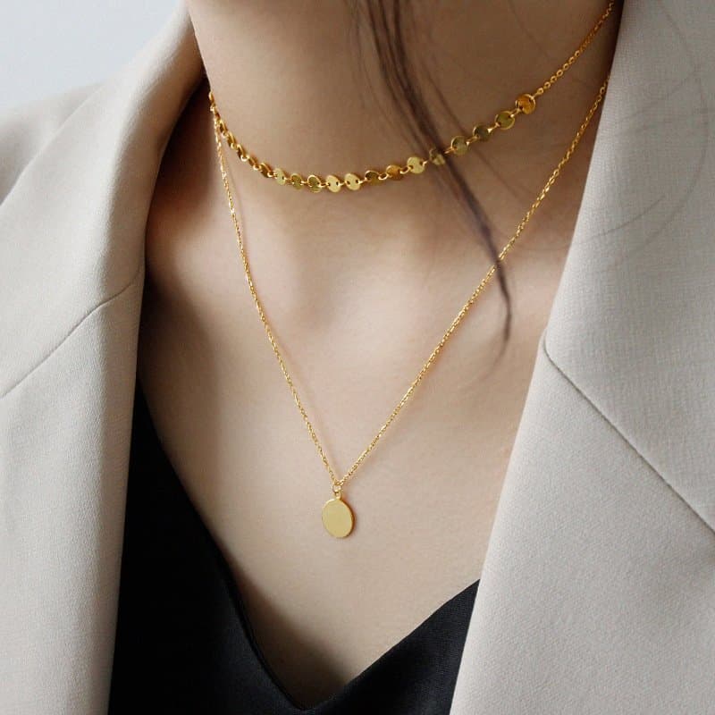 Geometric Wafer Double Layer 925 Sterling Silver Necklace