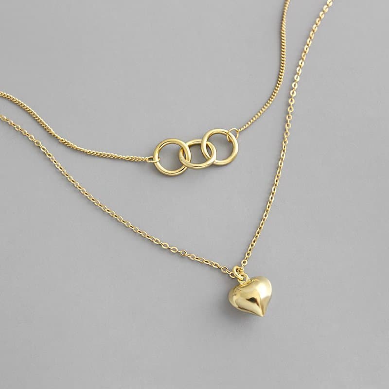 Double Circles Heart Love 925 Sterling Silver Necklace