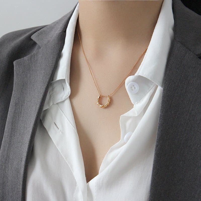 Classic Geometric Irregular Surface Semicircle 925 Sterling Silver Necklace