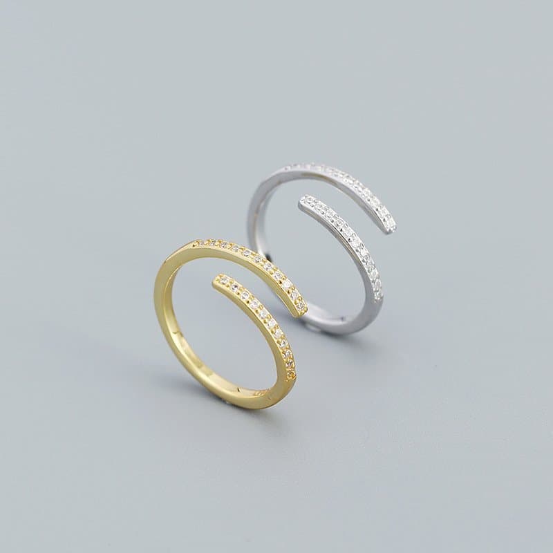 Duo Stagger CZ 925 Sterling Silver Adjustable Ring