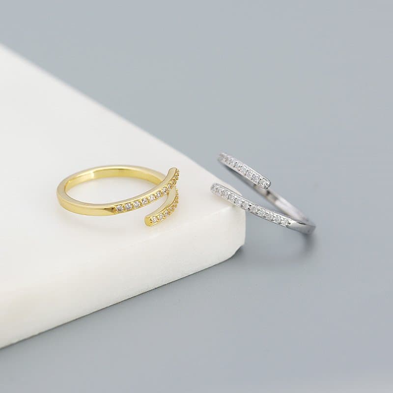 Duo Stagger CZ 925 Sterling Silver Adjustable Ring