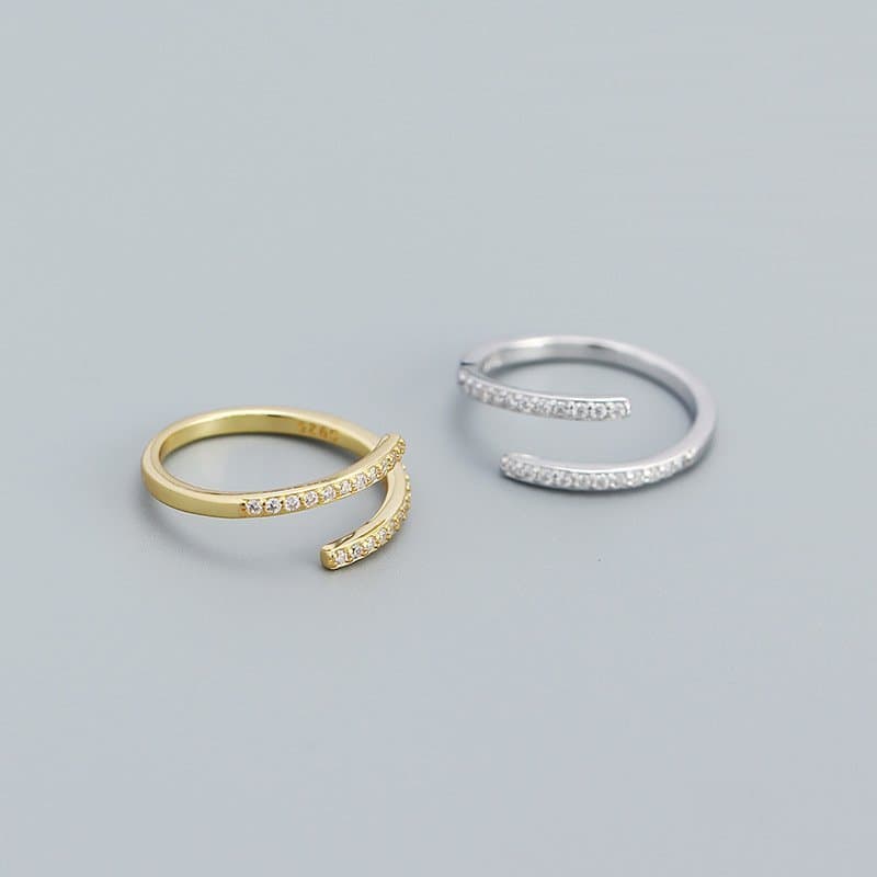 Duo Stagger CZ 925 Sterling Silver Adjustable Ring