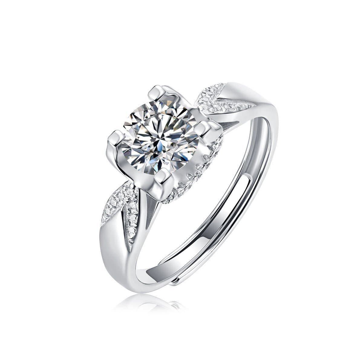 Square Moissanite CZ Ox Swallow Tail 925 Sterling Silver Adjustable Ring