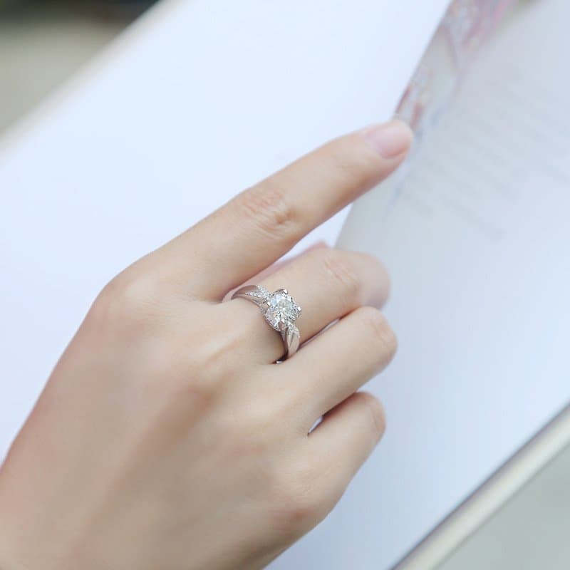 Square Moissanite CZ Ox Swallow Tail 925 Sterling Silver Adjustable Ring
