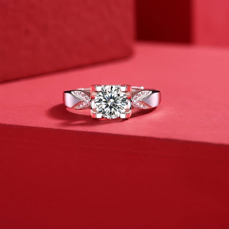 Square Moissanite CZ Ox Swallow Tail 925 Sterling Silver Adjustable Ring