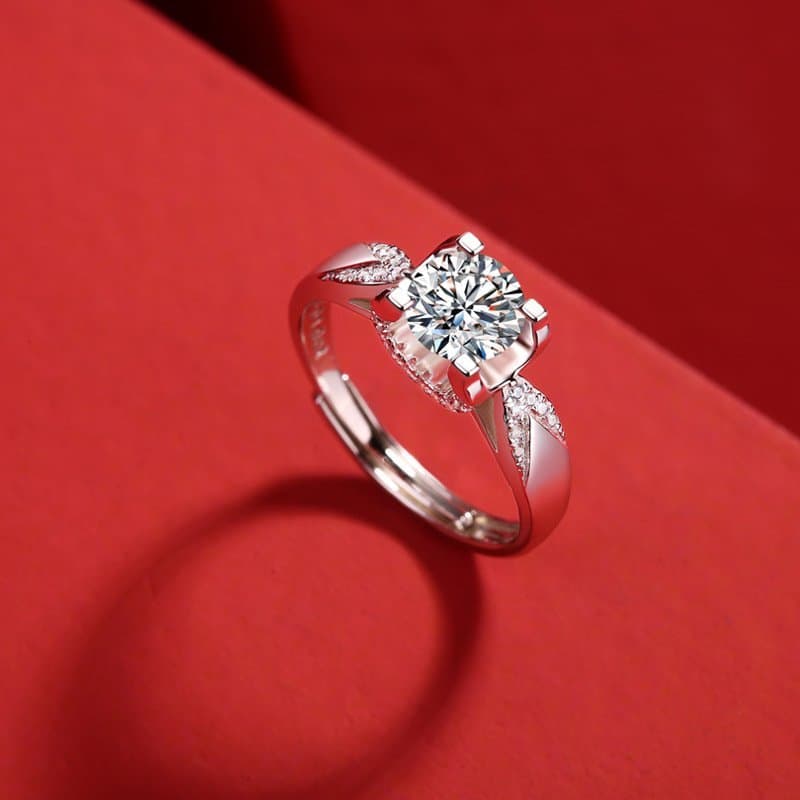 Square Moissanite CZ Ox Swallow Tail 925 Sterling Silver Adjustable Ring