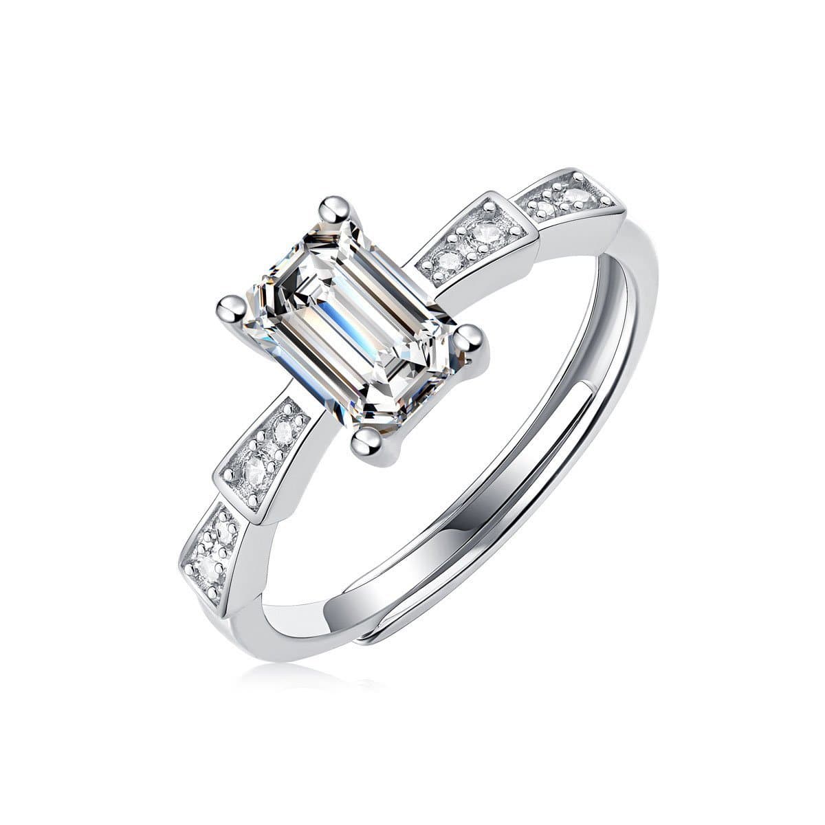 Baguette Moissanite CZ Castle 925 Sterling Silver Adjustable Ring