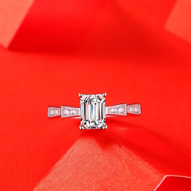 Baguette Moissanite CZ Castle 925 Sterling Silver Adjustable Ring