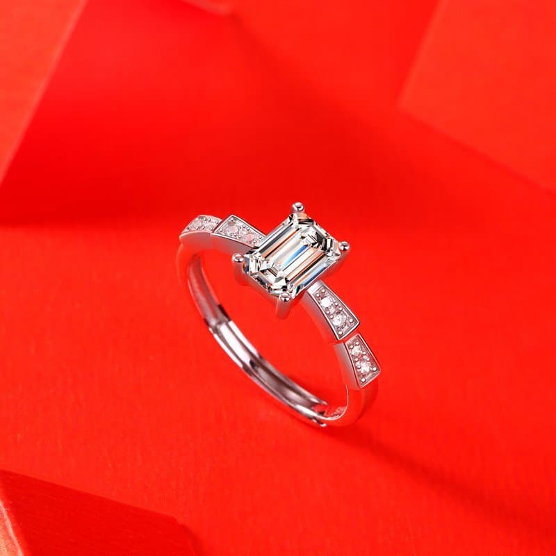Baguette Moissanite CZ Castle 925 Sterling Silver Adjustable Ring