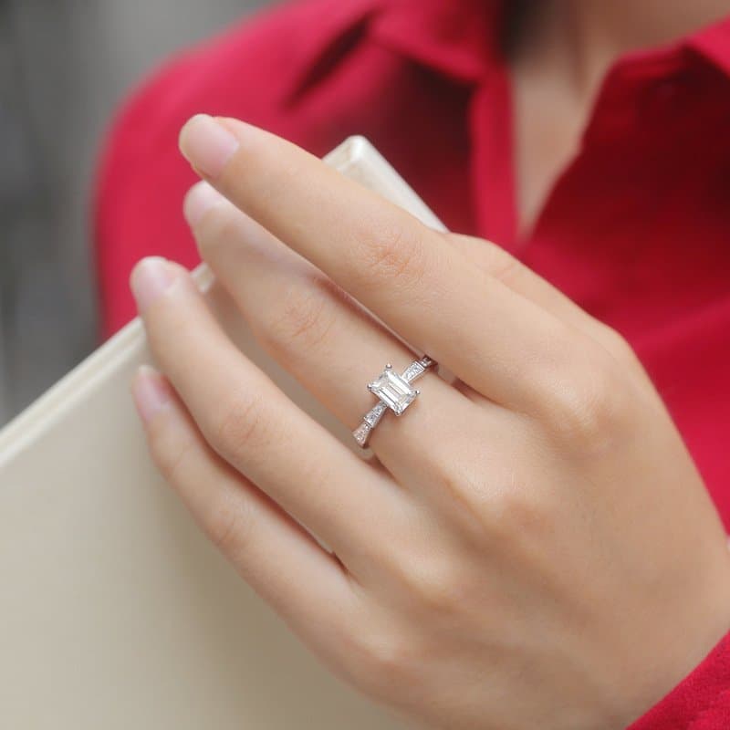 Baguette Moissanite CZ Castle 925 Sterling Silver Adjustable Ring