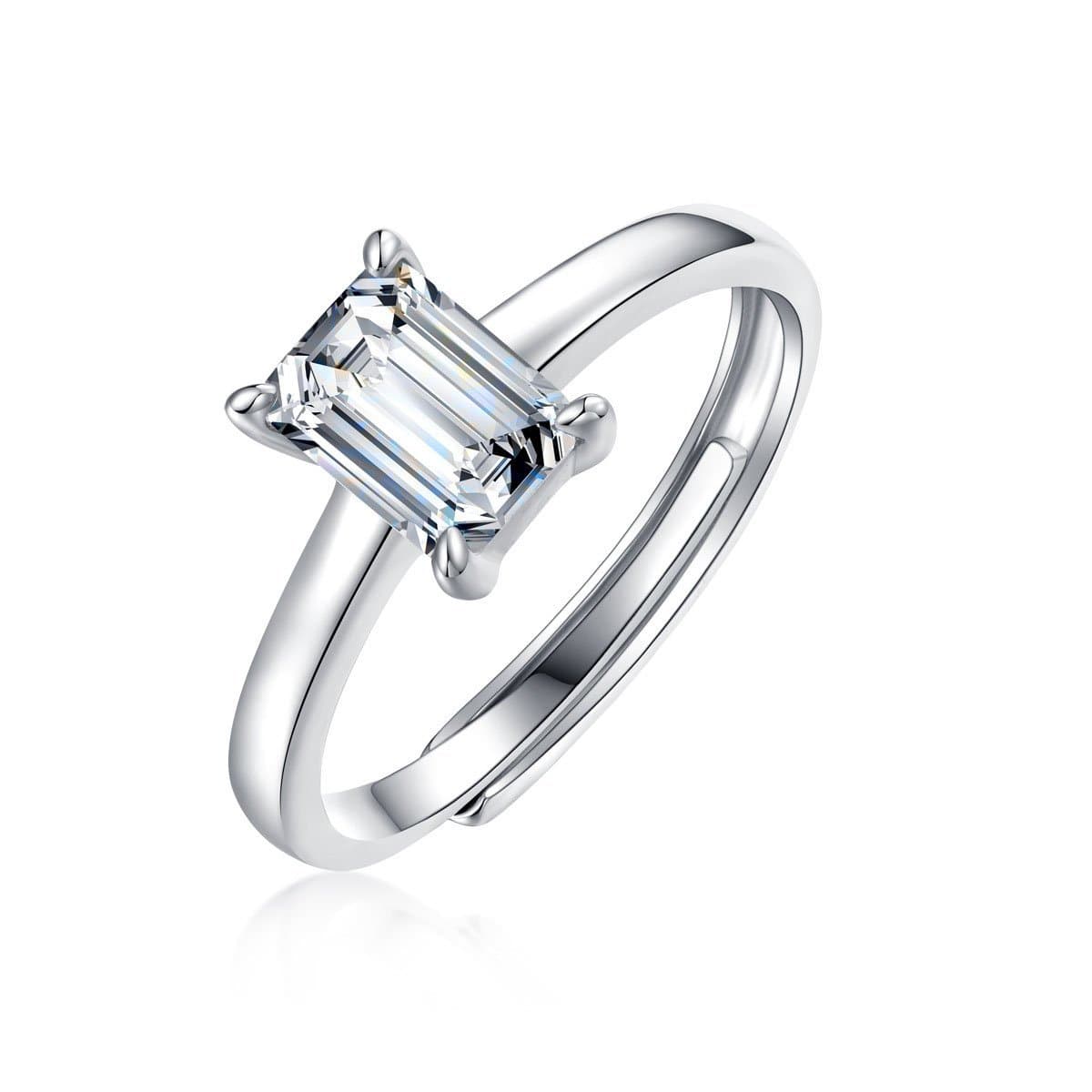 Baguette Moissanite CZ 925 Sterling Silver Adjustable Ring