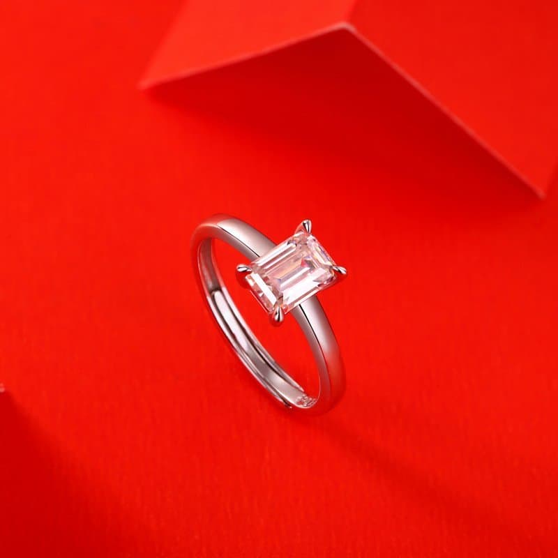 Baguette Moissanite CZ 925 Sterling Silver Adjustable Ring