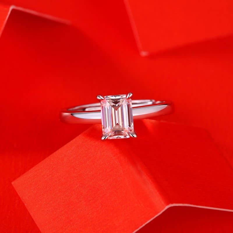 Baguette Moissanite CZ 925 Sterling Silver Adjustable Ring