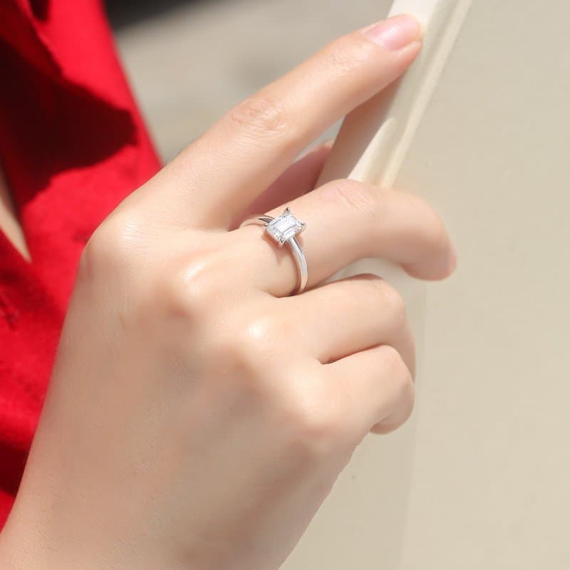 Baguette Moissanite CZ 925 Sterling Silver Adjustable Ring