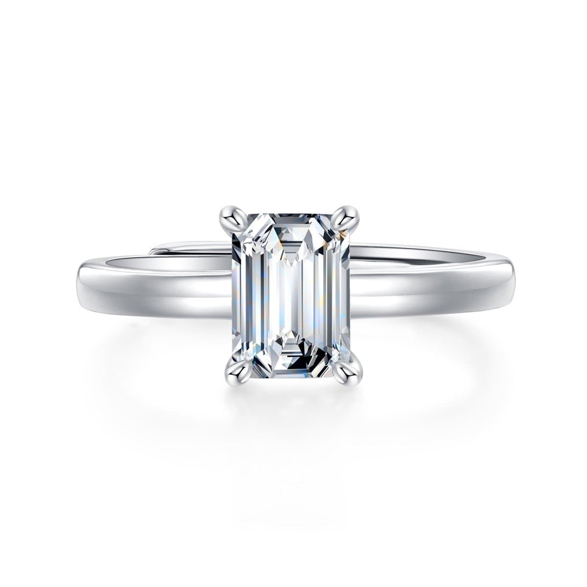 Baguette Moissanite CZ 925 Sterling Silver Adjustable Ring