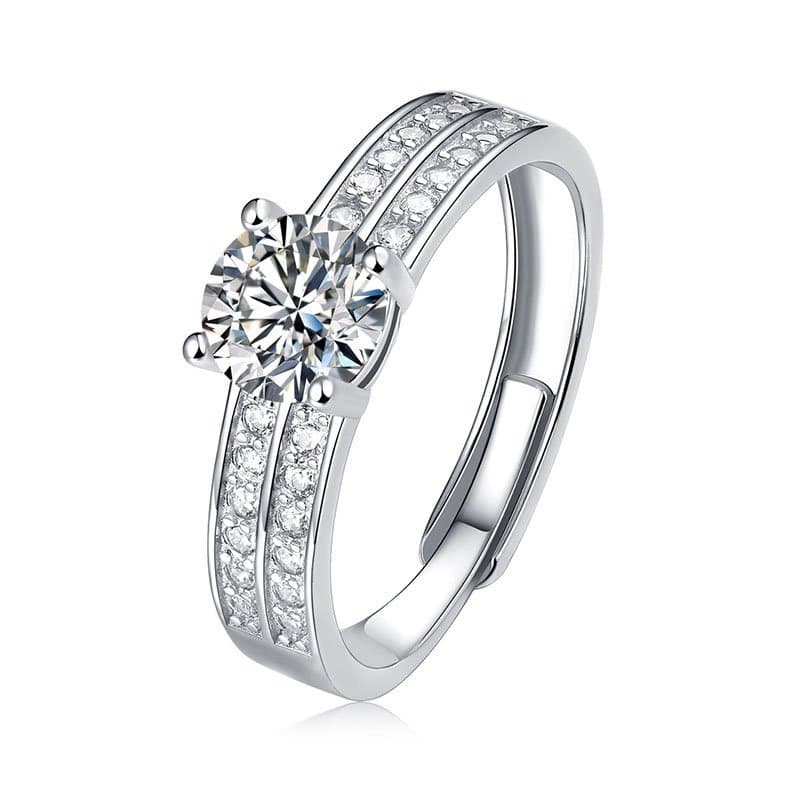 Four Claw Moissanite CZ 1 Carat 925 Sterling Silver Adjustable Ring