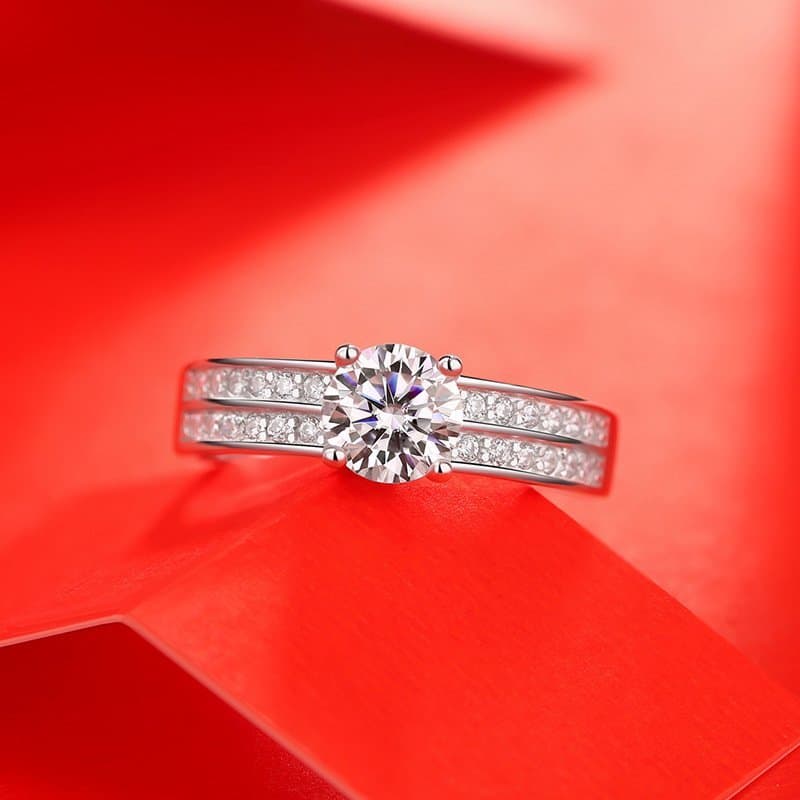 Four Claw Moissanite CZ 1 Carat 925 Sterling Silver Adjustable Ring