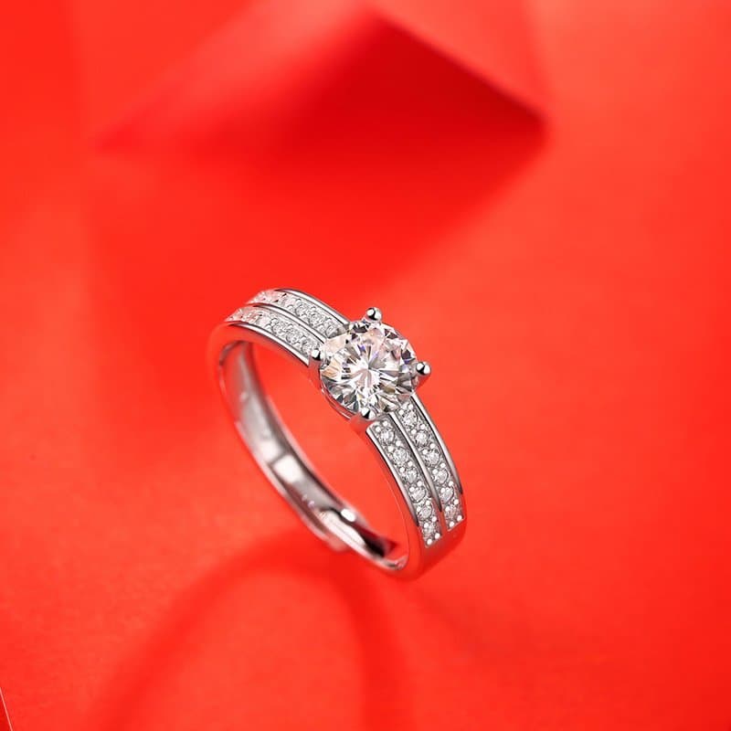 Four Claw Moissanite CZ 1 Carat 925 Sterling Silver Adjustable Ring