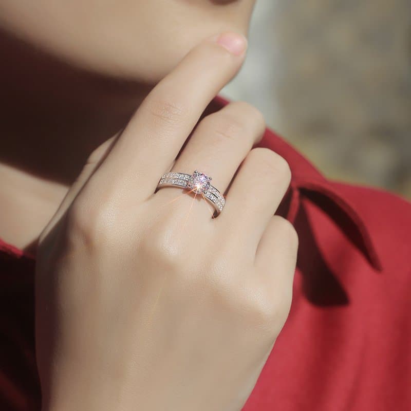 Four Claw Moissanite CZ 1 Carat 925 Sterling Silver Adjustable Ring