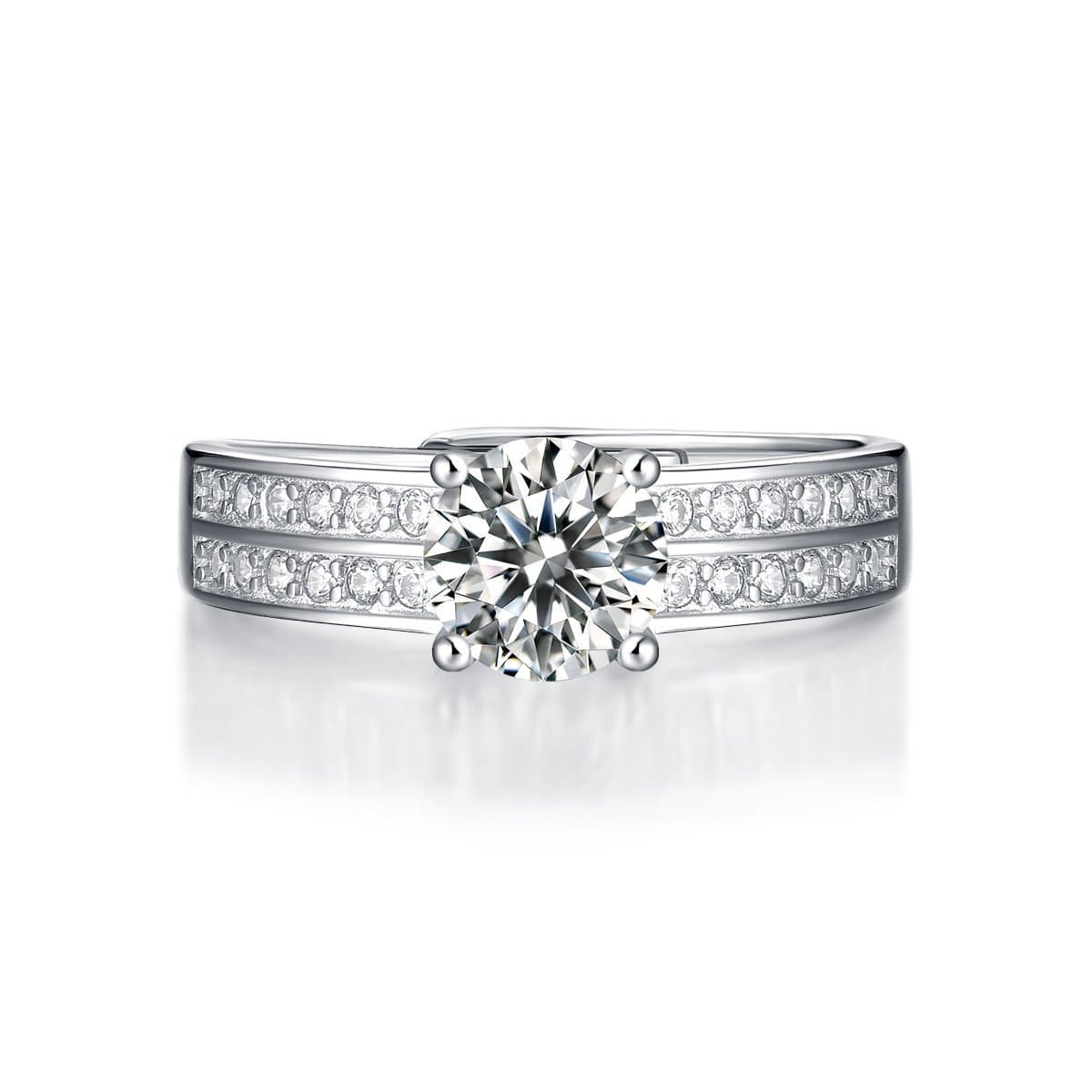 Four Claw Moissanite CZ 1 Carat 925 Sterling Silver Adjustable Ring