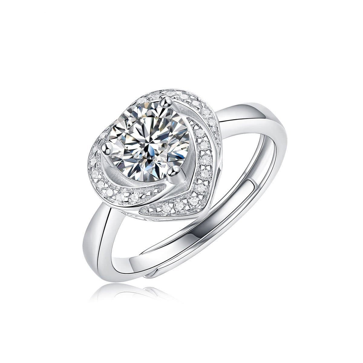 Irregular Moissanite CZ Heart 925 Sterling Silver Adjustable Ring