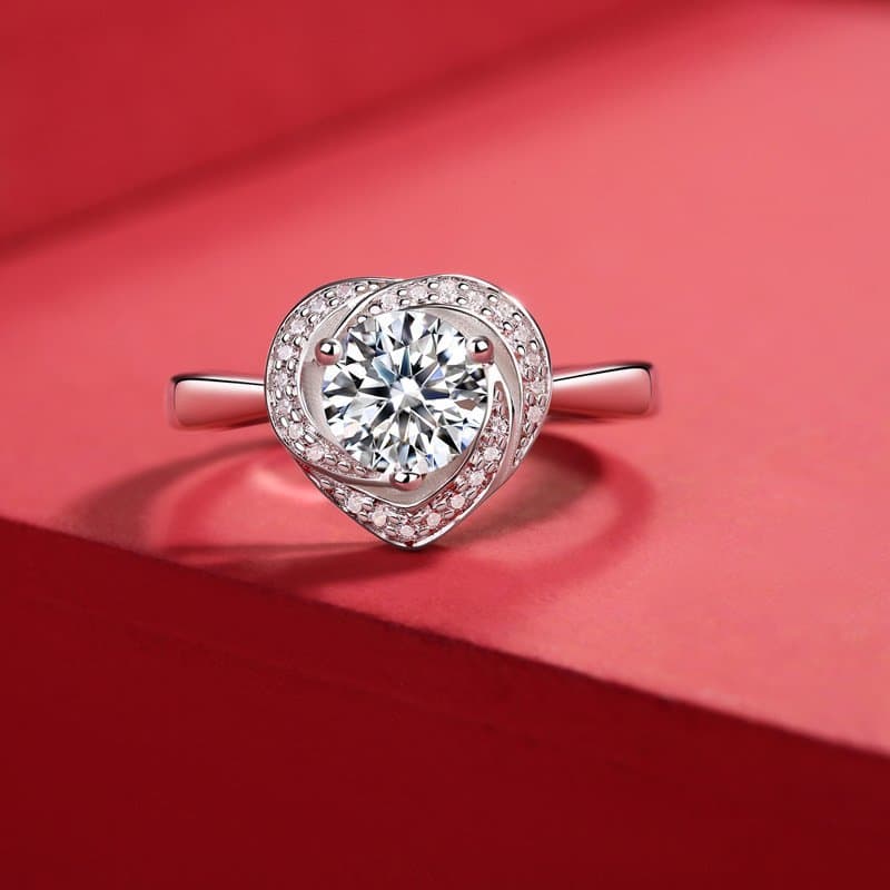 Irregular Moissanite CZ Heart 925 Sterling Silver Adjustable Ring
