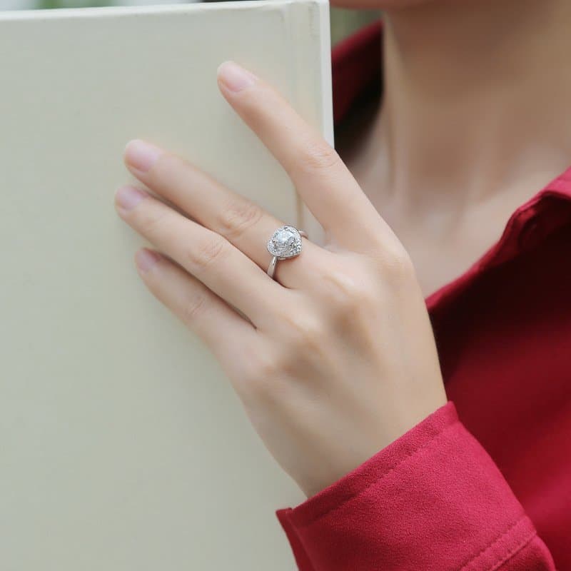 Irregular Moissanite CZ Heart 925 Sterling Silver Adjustable Ring