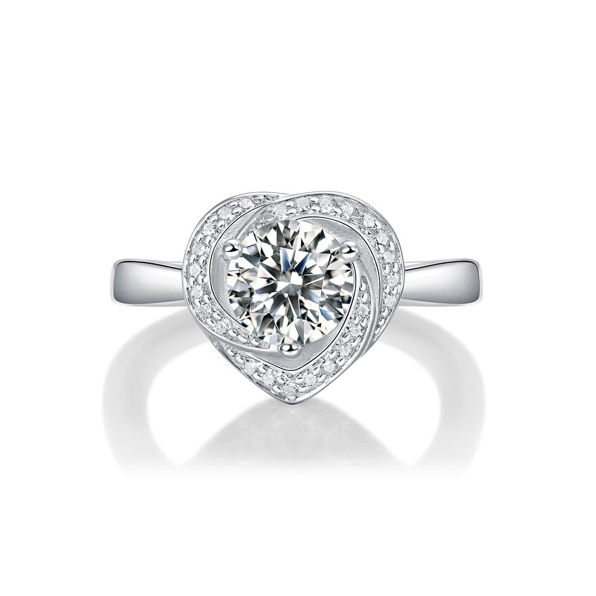 Irregular Moissanite CZ Heart 925 Sterling Silver Adjustable Ring