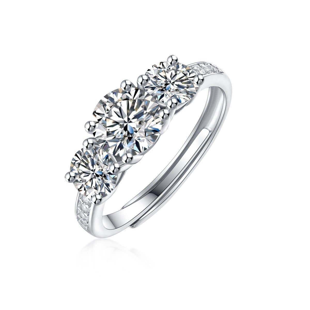Round Moissanite CZ 925 Sterling Silver Adjustable Ring