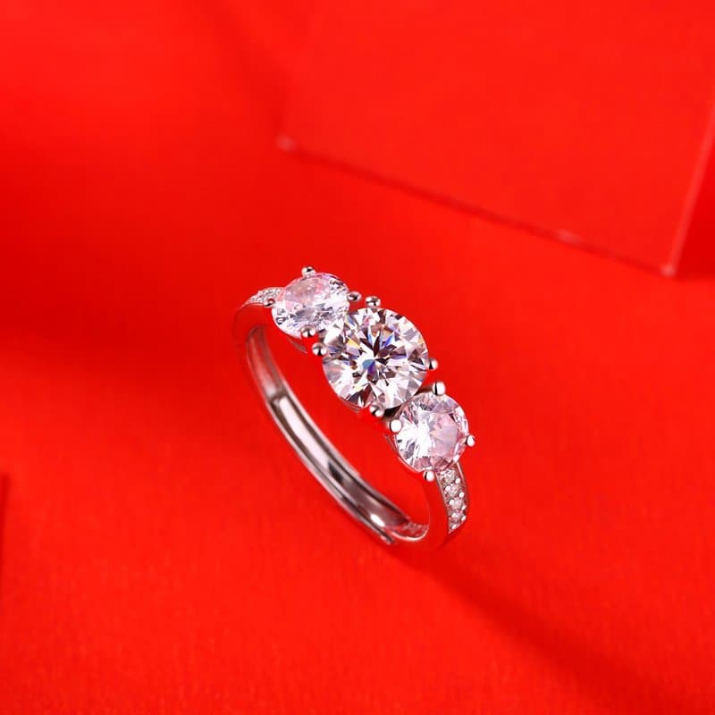 Round Moissanite CZ 925 Sterling Silver Adjustable Ring