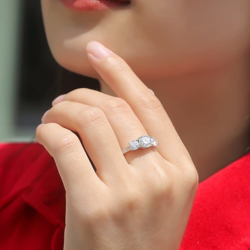 Round Moissanite CZ 925 Sterling Silver Adjustable Ring