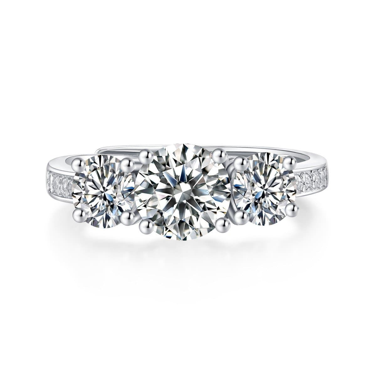 Round Moissanite CZ 925 Sterling Silver Adjustable Ring