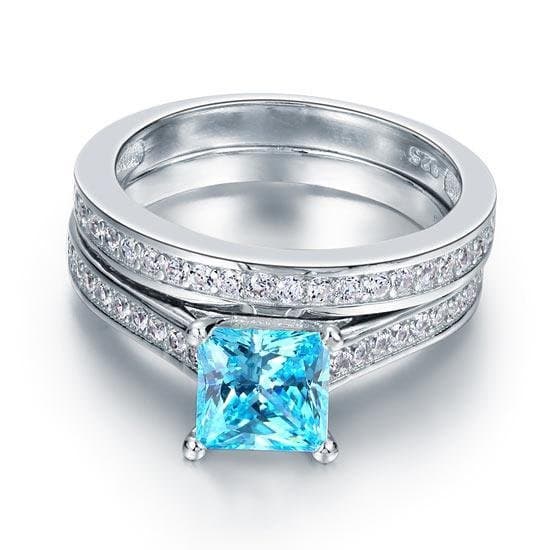 1.5 Carat Princess Cut 2-Pcs Blue Created Diamond Set