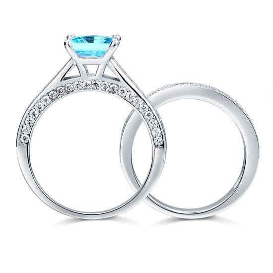 1.5 Carat Princess Cut 2-Pcs Blue Created Diamond Set