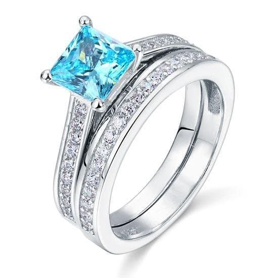 1.5 Carat Princess Cut 2-Pcs Blue Created Diamond Set