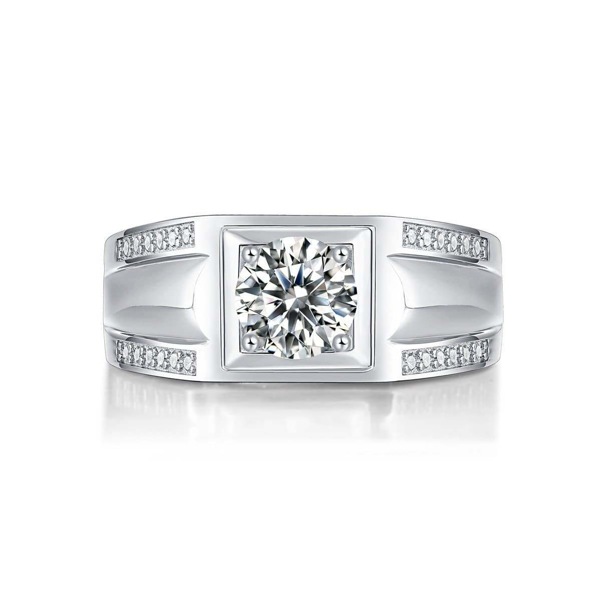 Men's Moissanite CZ Geometric Square 925 Sterling Silver Adjustable Ring