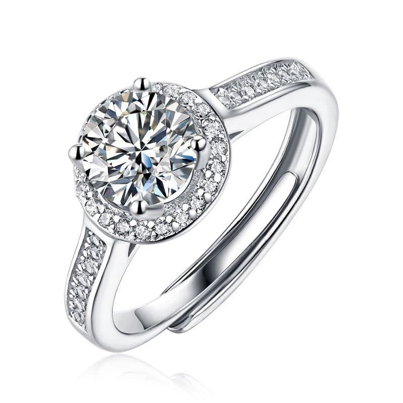 Round Moissanite CZ Geometric 925 Sterling Silver Adjustable Ring
