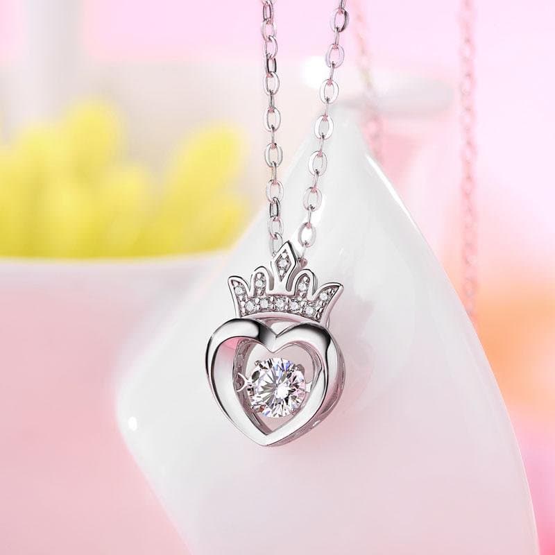 0.4 Carat Moissanite Diamond Dancing Stone Heart Crown Necklace