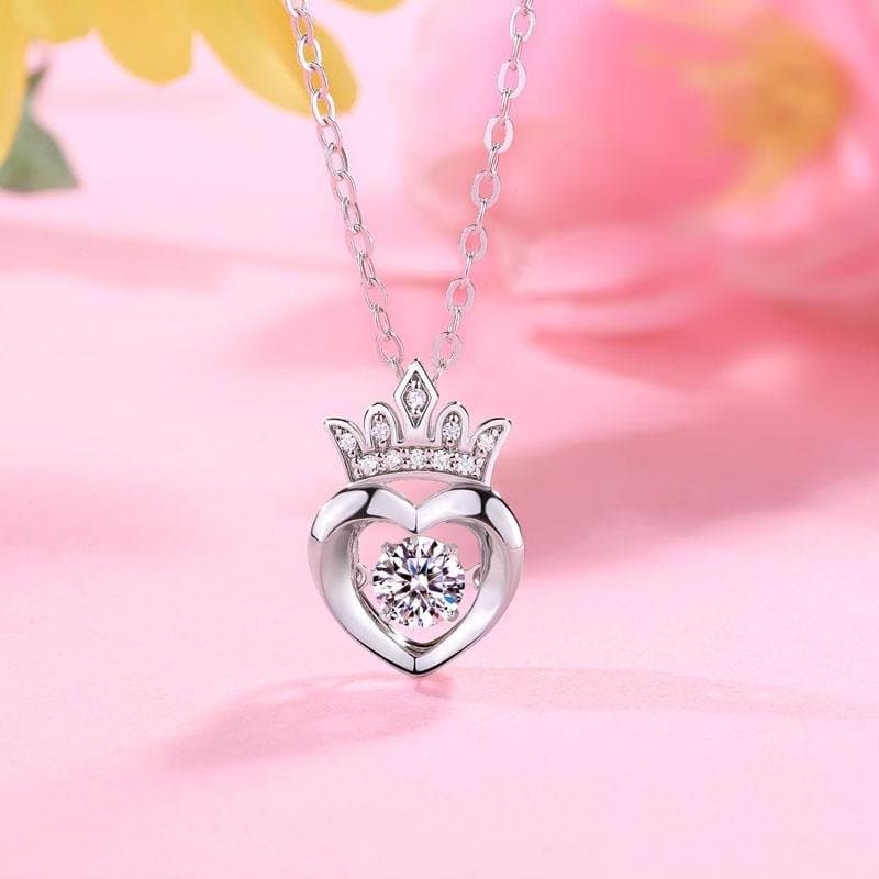0.4 Carat Moissanite Diamond Dancing Stone Heart Crown Necklace