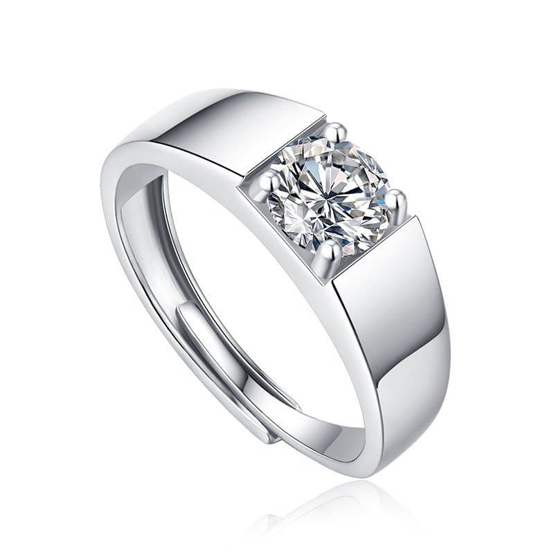 Men Round Moissanite CZ Geometric 925 Sterling Silver Adjustable Ring