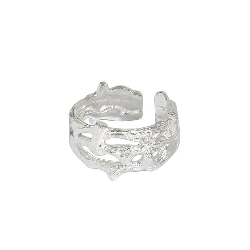 Wide Hollow Branch 925 Sterling Silver Adjustable Ring