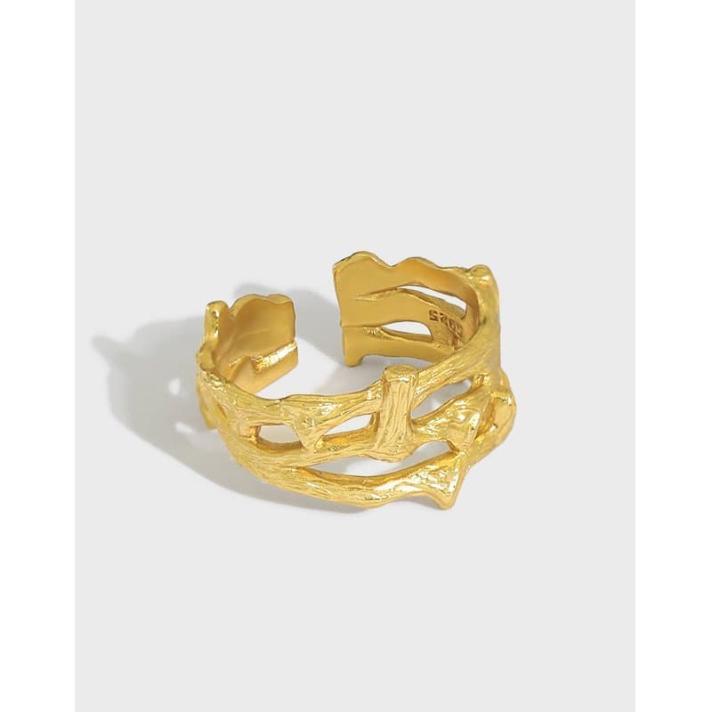 Wide Hollow Branch 925 Sterling Silver Adjustable Ring