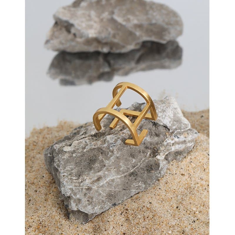 Geometric Hollow Square Simple 925 Sterling Silver Adjustable Ring